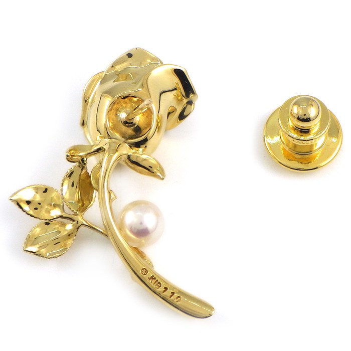 ミキモト MIKIMOTO ブローチ 薔薇 ローズ モチーフ 1ポイント パール 5.7mm珠 K18YG 【中古】
