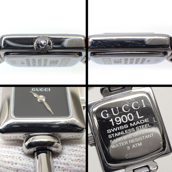 グッチ GUCCI 腕時計 バングルウォッチ スクエア 1900L スクエア ブラック文字盤 SS クオーツアナログ 【中古】