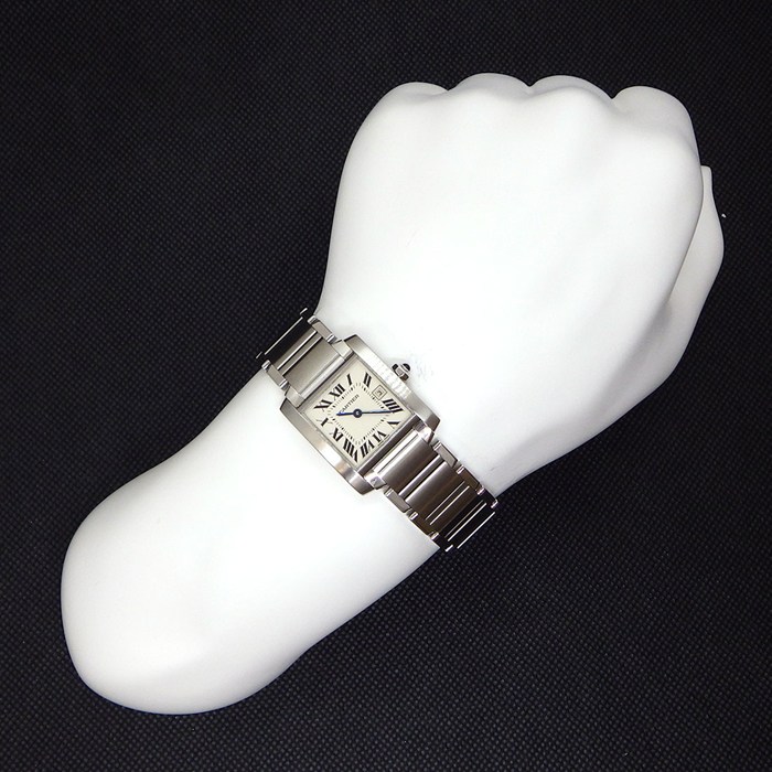 カルティエ Cartier 腕時計 タンク フランセーズ MM W51011Q3 スクエア アイボリー文字盤 ローマンインデックス デイト SS クオーツアナログ 【箱・保付き】 【中古】