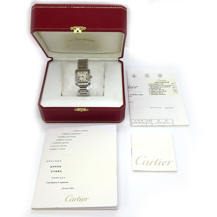 カルティエ Cartier 腕時計 タンク フランセーズ MM W51011Q3 スクエア アイボリー文字盤 ローマンインデックス デイト SS クオーツアナログ 【箱・保付き】 【中古】