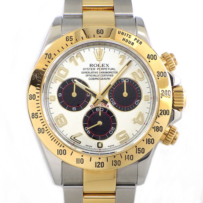 ロレックス Rolex 腕時計 コスモグラフ デイトナ 116523 クロノグラフ スモールセコンド クロノメーター 夜光インデックス 夜光針 ルーレット刻印 ホワイト文字盤 K18YG SS 自動巻き 【箱・保付き】 【中古】