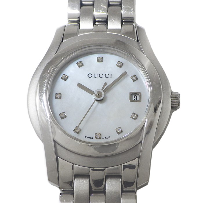 グッチ GUCCI 腕時計 5500L デイト 11ポイント ダイヤインデックス ホワイトシェル文字盤 SS クオーツアナログ 【中古】