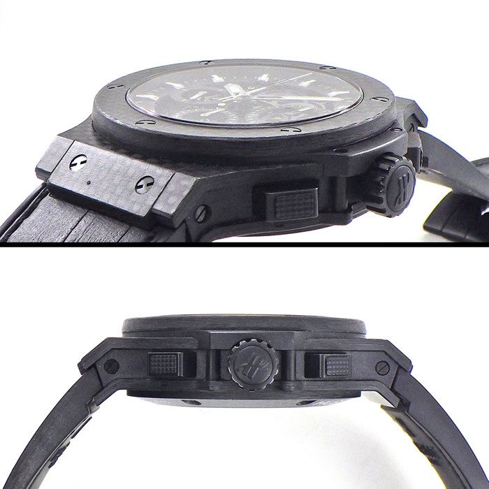 ウブロ Hublot 腕時計 ビッグバン アエロバン カーボン 311.QX.1124.RX カレンダー クロノグラフ スモールセコンド ダミエベゼル スケルトン/ブラック文字盤 カーボンファイバー クロコダイルレザー ラバー 自動巻き 【箱・保付き】 【中古】