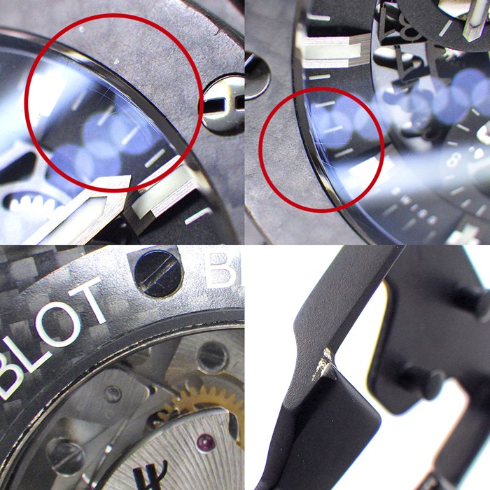 ウブロ Hublot 腕時計 ビッグバン アエロバン カーボン 311.QX.1124.RX カレンダー クロノグラフ スモールセコンド ダミエベゼル スケルトン/ブラック文字盤 カーボンファイバー クロコダイルレザー ラバー 自動巻き 【箱・保付き】 【中古】