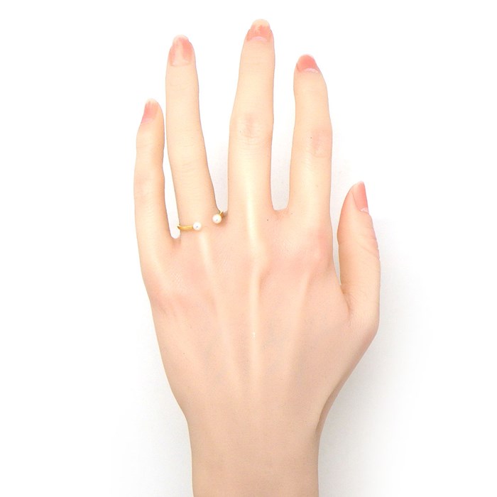 スタージュエリー STAR JEWELRY リング オープン 2ポイント パール 3.5mm珠 K18YG 15.5号 【中古】
