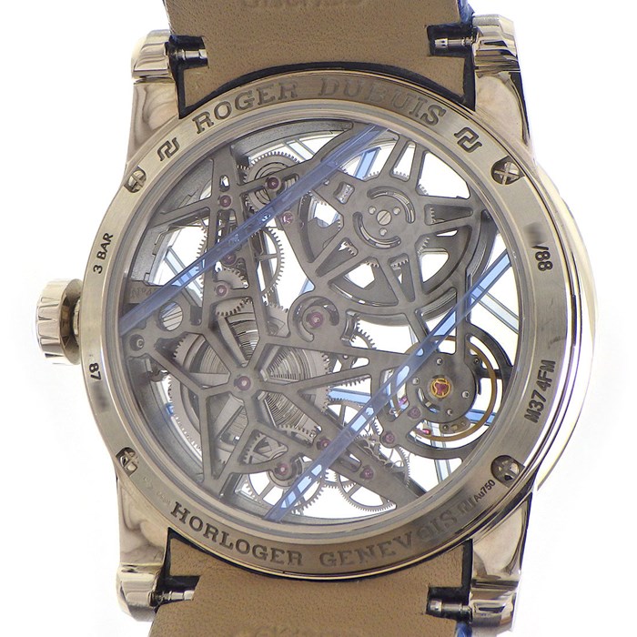 ロジェ・デュブイ ROGER DUBUIS 腕時計 エクスカリバー ブラックライト 42mm RDDBEX0744 世界88本限定 ダイヤベゼル スケルトン/ダイヤ文字盤 計1.17ct K18WG ブルー アリゲーター レザーベルト 自動巻き 【箱・保付き】 【中古】