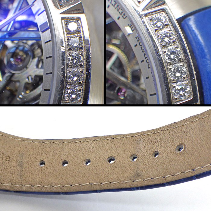 ロジェ・デュブイ ROGER DUBUIS 腕時計 エクスカリバー ブラックライト 42mm RDDBEX0744 世界88本限定 ダイヤベゼル スケルトン/ダイヤ文字盤 計1.17ct K18WG ブルー アリゲーター レザーベルト 自動巻き 【箱・保付き】 【中古】