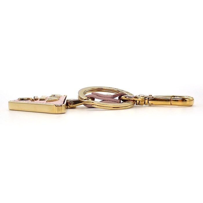 プラダ PRADA キーリング キーホルダー トライアングルロゴ ペールピンク サフィアーノレザー 牛革 メタル 【中古】