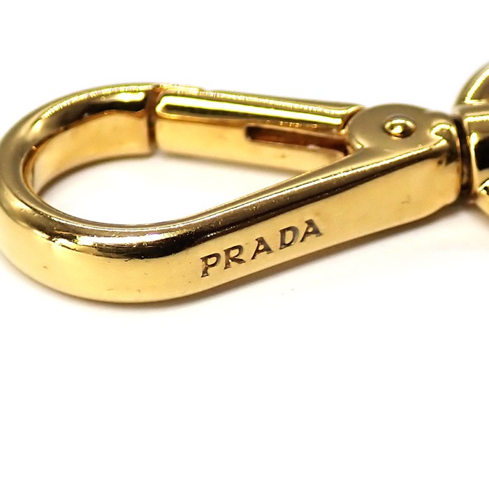 プラダ PRADA キーリング キーホルダー トライアングルロゴ ペールピンク サフィアーノレザー 牛革 メタル 【中古】