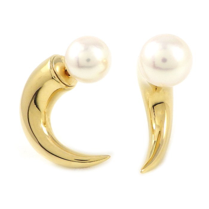 タサキ 田崎真珠 TASAKI ピアス デインジャー ホーン E-3658-18KYG 2Way リファインド リベリオン あこや真珠 7.5mm珠 K18YG 【中古】