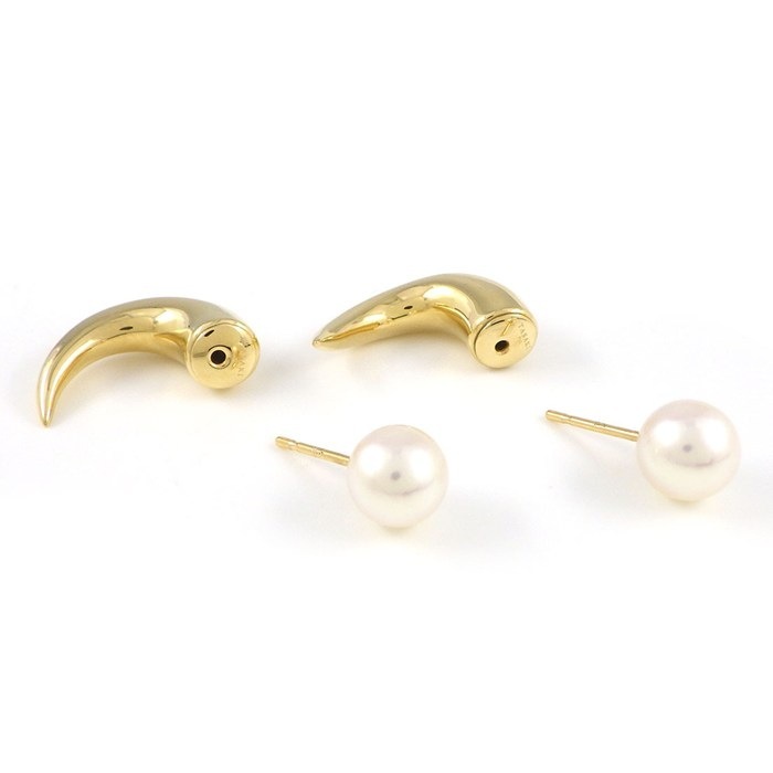 タサキ 田崎真珠 TASAKI ピアス デインジャー ホーン E-3658-18KYG 2Way リファインド リベリオン あこや真珠 7.5mm珠 K18YG 【中古】