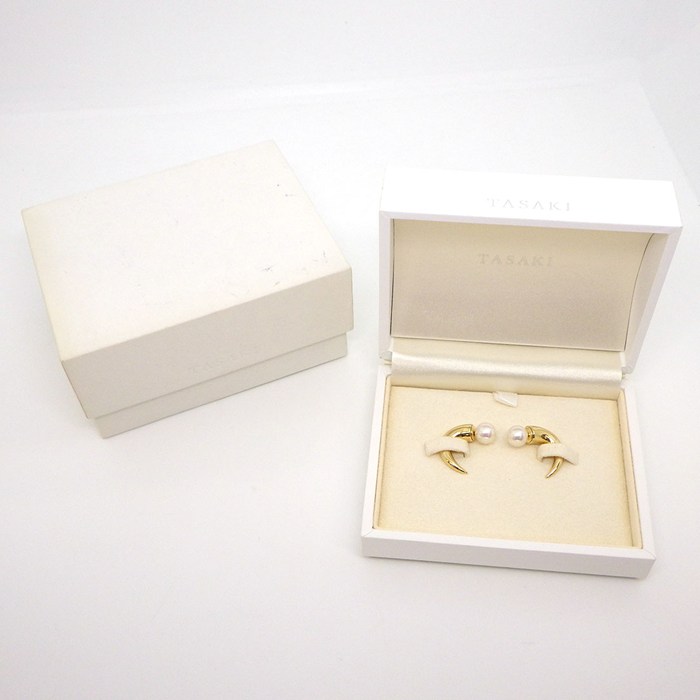 タサキ 田崎真珠 TASAKI ピアス デインジャー ホーン E-3658-18KYG 2Way リファインド リベリオン あこや真珠 7.5mm珠 K18YG 【中古】