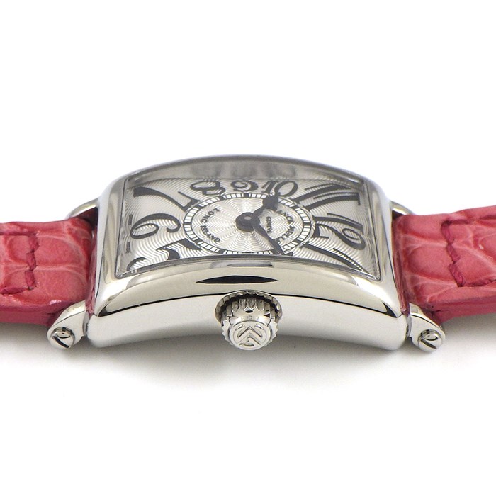 フランクミュラー FRANCK MULLER 腕時計 ロングアイランド プティ 802QZ レクタンギュラー ギョーシェ ヴァーグ シルバー文字盤 SS ピンク アリゲーター レザーベルト クオーツアナログ 【中古】