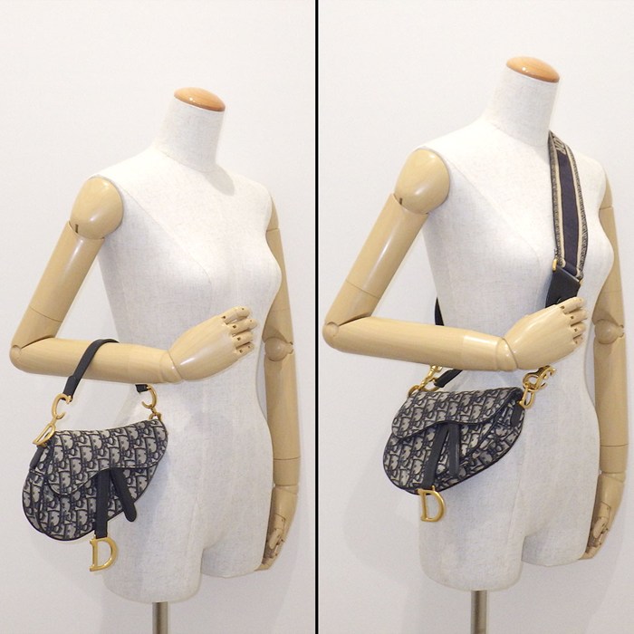 ディオール Dior ショルダーバッグ サドルバッグ ミニ M0456CTZQ_M928 ネイビー ベージュ ディオール オブリーク ジャガード カーフスキン テクニカルファブリック ゴールド金具 【中古】