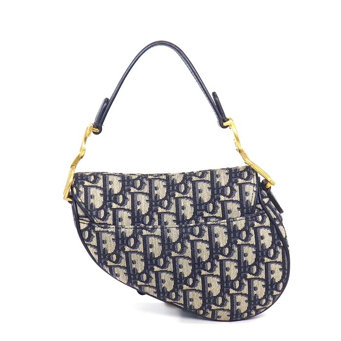 ディオール Dior ショルダーバッグ サドルバッグ ミニ M0456CTZQ_M928 ネイビー ベージュ ディオール オブリーク ジャガード カーフスキン テクニカルファブリック ゴールド金具 【中古】