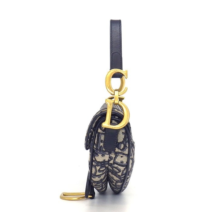 ディオール Dior ショルダーバッグ サドルバッグ ミニ M0456CTZQ_M928 ネイビー ベージュ ディオール オブリーク ジャガード カーフスキン テクニカルファブリック ゴールド金具 【中古】