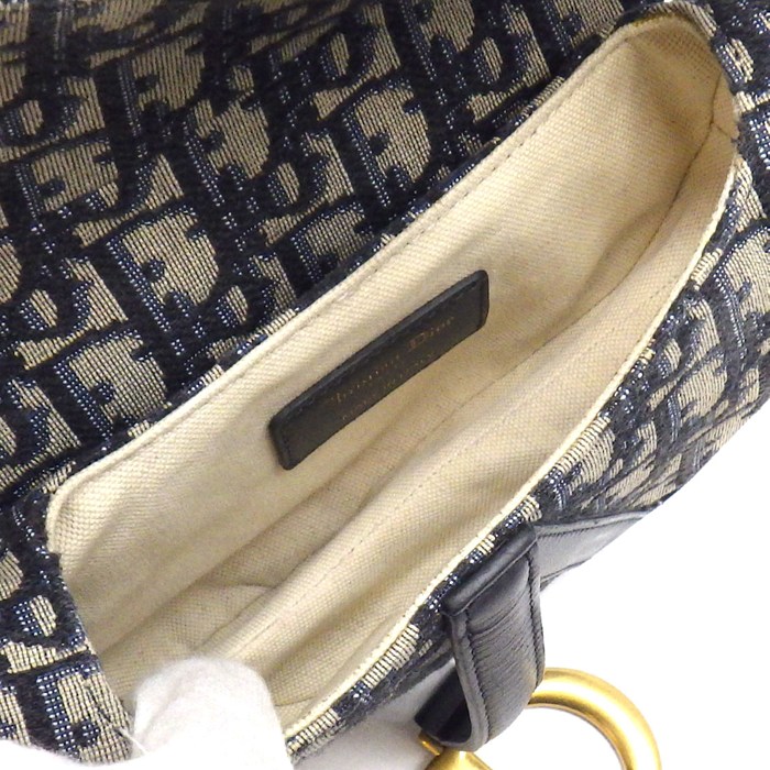 ディオール Dior ショルダーバッグ サドルバッグ ミニ M0456CTZQ_M928 ネイビー ベージュ ディオール オブリーク ジャガード カーフスキン テクニカルファブリック ゴールド金具 【中古】