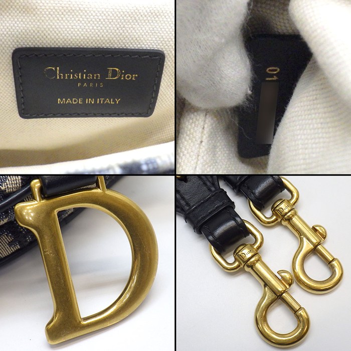 ディオール Dior ショルダーバッグ サドルバッグ ミニ M0456CTZQ_M928 ネイビー ベージュ ディオール オブリーク ジャガード カーフスキン テクニカルファブリック ゴールド金具 【中古】