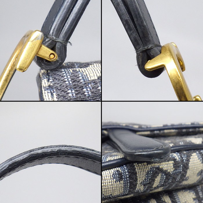 ディオール Dior ショルダーバッグ サドルバッグ ミニ M0456CTZQ_M928 ネイビー ベージュ ディオール オブリーク ジャガード カーフスキン テクニカルファブリック ゴールド金具 【中古】