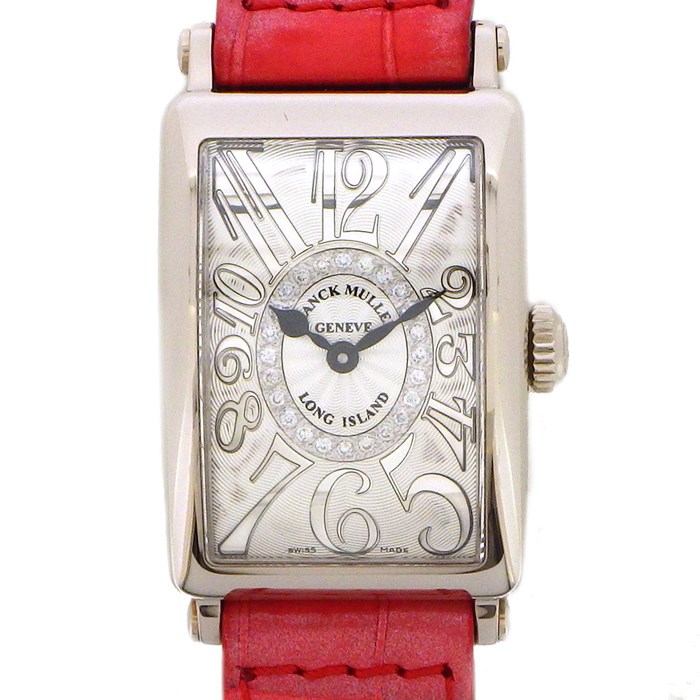 フランクミュラー FRANCK MULLER 腕時計 ロングアイランド レリーフ 902QZCD1R ダイヤ / シルバーギョーシェ文字盤 K18WG ピンク クロコダイルレザーベルト クオーツアナログ 【箱・保付き】 【中古】
