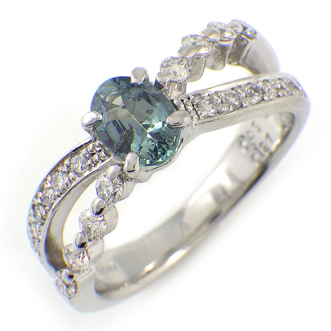 【アレキサンドライト ダイヤモンド】 リング 1ポイント オーバルカット アレキサンドライト 0.43ct ダイヤモンド 計0.27ct PT900 7号 【中古】