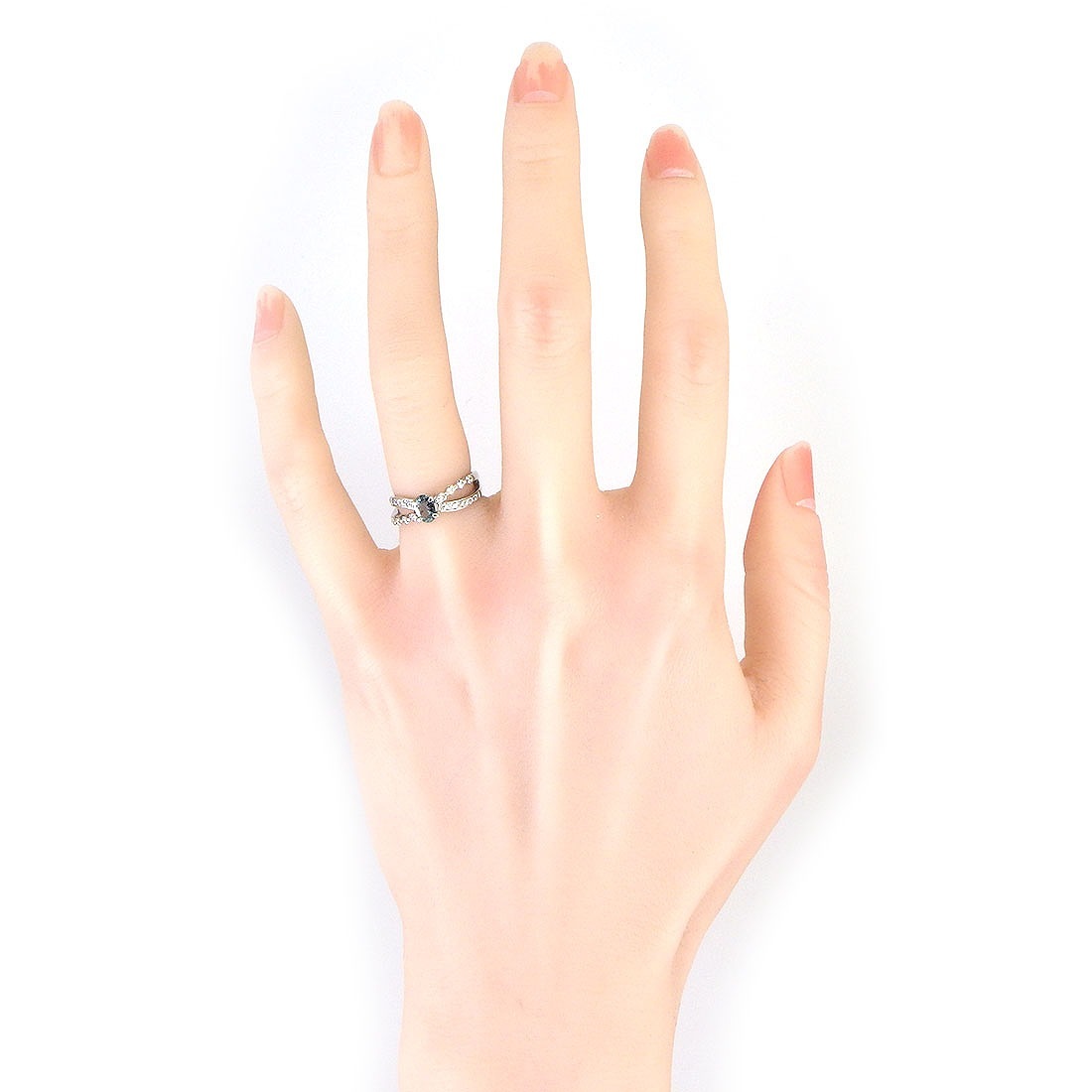 【アレキサンドライト ダイヤモンド】 リング 1ポイント オーバルカット アレキサンドライト 0.43ct ダイヤモンド 計0.27ct PT900 7号 【中古】