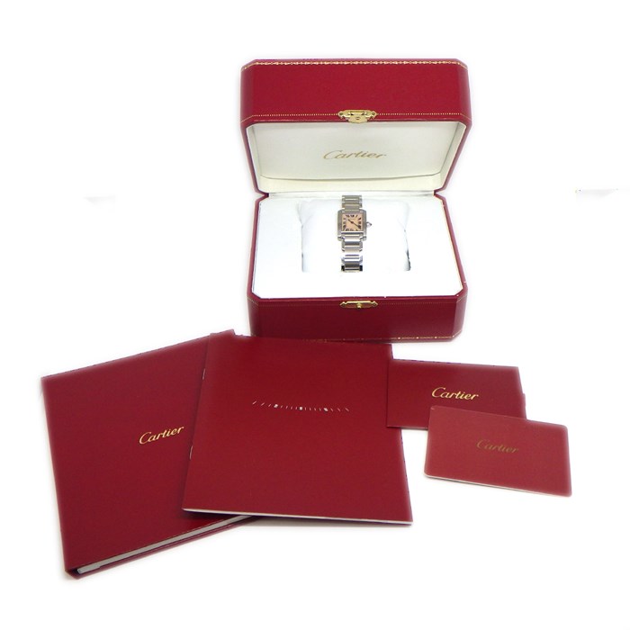 カルティエ Cartier 腕時計 タンクフランセーズ SM W51028Q3 ローマ数字インデックス スクエア ピンクシェル文字盤 SS クオーツアナログ 【箱・保付き】 【中古】