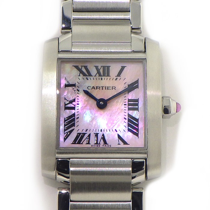 カルティエ Cartier 腕時計 タンクフランセーズ SM W51028Q3 ローマ数字インデックス スクエア ピンクシェル文字盤 SS クオーツアナログ 【箱・保付き】 【中古】