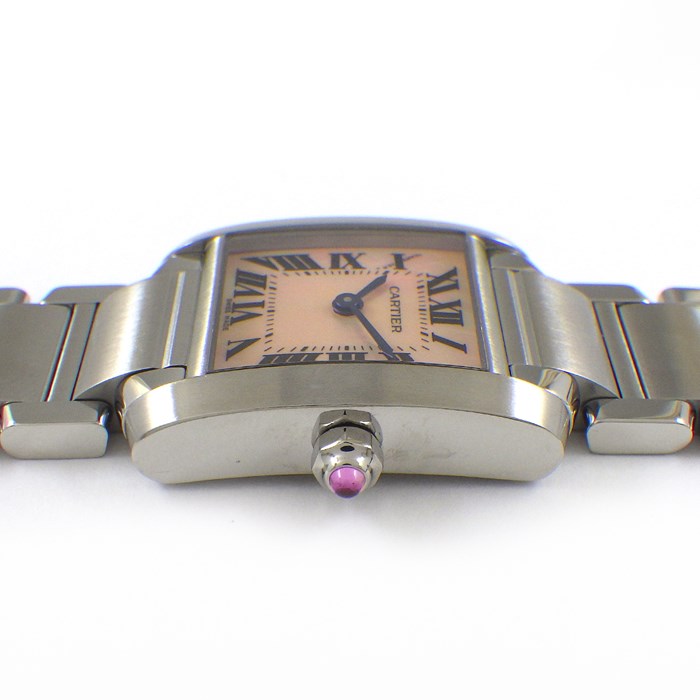 カルティエ Cartier 腕時計 タンクフランセーズ SM W51028Q3 ローマ数字インデックス スクエア ピンクシェル文字盤 SS クオーツアナログ 【箱・保付き】 【中古】