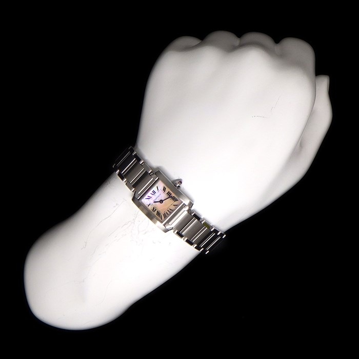 カルティエ Cartier 腕時計 タンクフランセーズ SM W51028Q3 ローマ数字インデックス スクエア ピンクシェル文字盤 SS クオーツアナログ 【箱・保付き】 【中古】