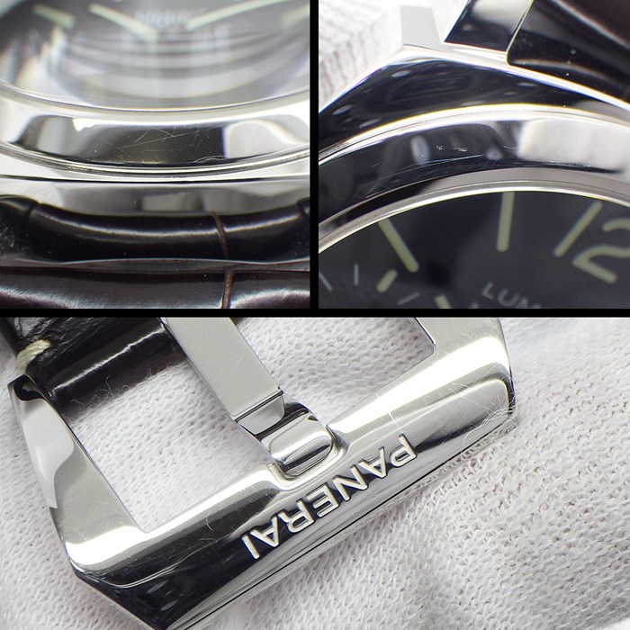 パネライ PANERAI 腕時計 ルミノールマリーナ ロゴ PAM01005 ブラック文字盤 夜光針/インデックス スモールセコンド アリゲーターレザーベルト SS 手巻き 【中古】
