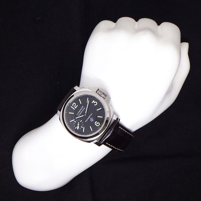 パネライ PANERAI 腕時計 ルミノールマリーナ ロゴ PAM01005 ブラック文字盤 夜光針/インデックス スモールセコンド アリゲーターレザーベルト SS 手巻き 【中古】