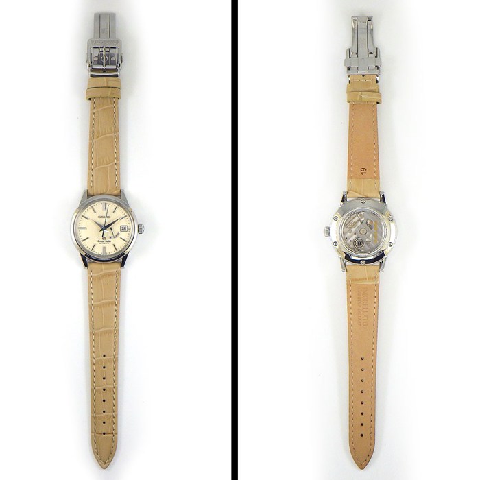 グランドセイコー Grand Seiko 腕時計 メカニカル SBGL017/9S67-00G0 アイボリー文字盤 デイト 裏スケ パワーリザーブ表示 SS ベージュ レザーベルト 自動巻き