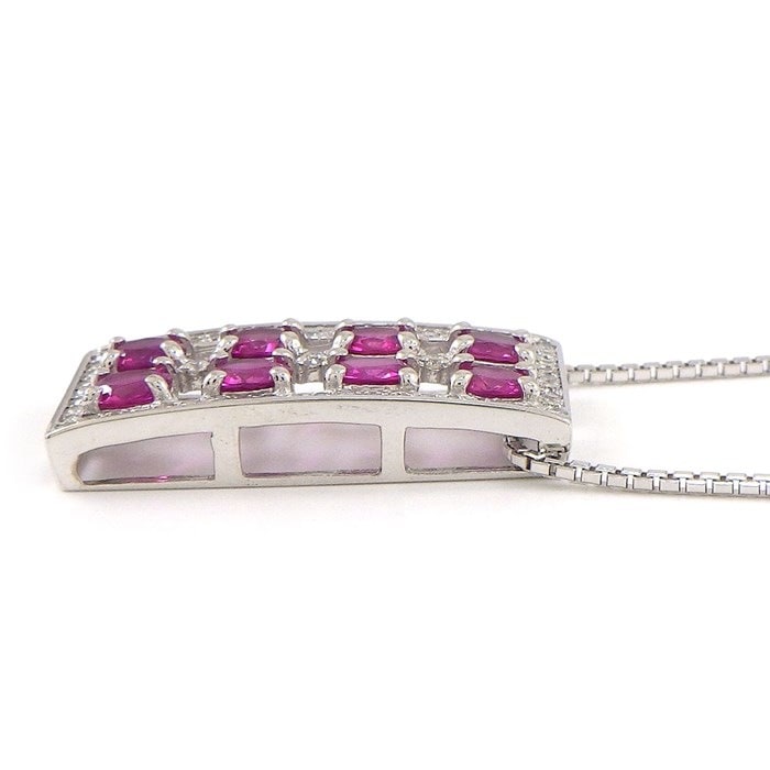【ルビー ダイヤモンド】 ネックレス レクタングル 長方形 ルビー 計1.44ct ダイヤモンド 計0.31ct K18WG 【中古】