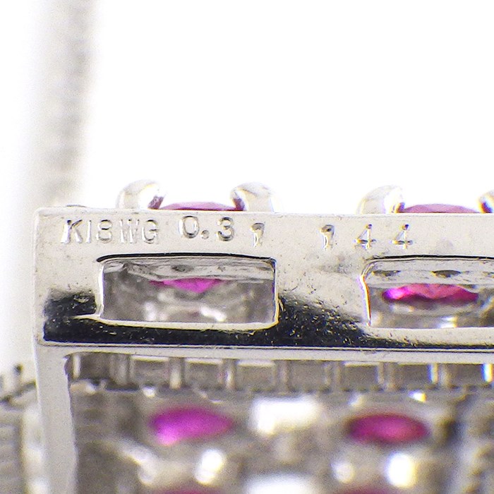 【ルビー ダイヤモンド】 ネックレス レクタングル 長方形 ルビー 計1.44ct ダイヤモンド 計0.31ct K18WG 【中古】