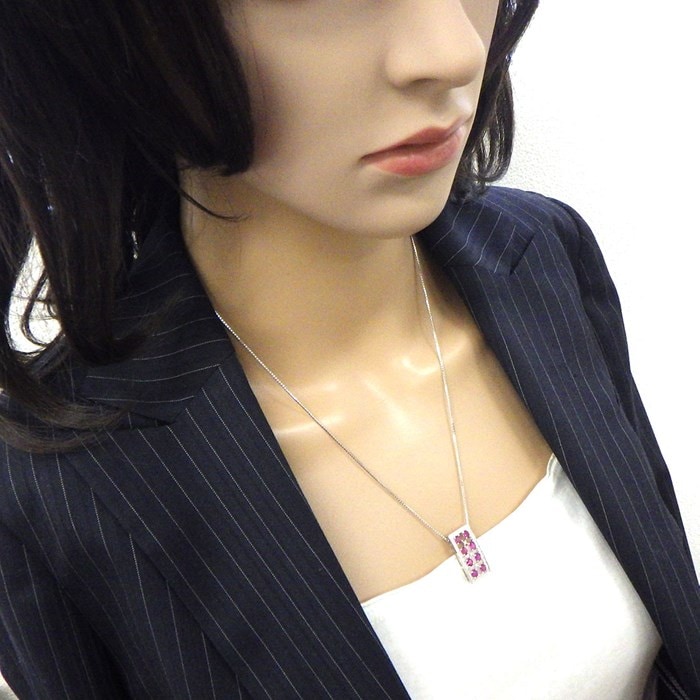 【ルビー ダイヤモンド】 ネックレス レクタングル 長方形 ルビー 計1.44ct ダイヤモンド 計0.31ct K18WG 【中古】