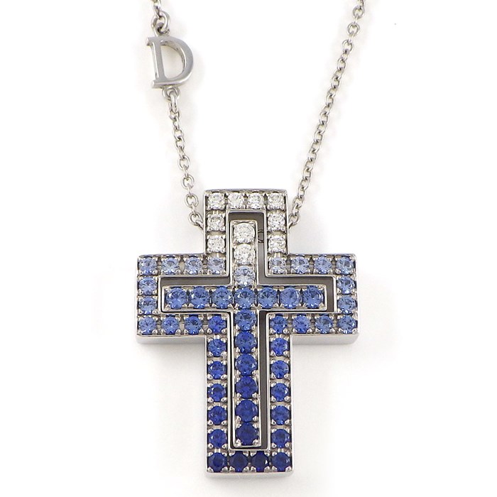 ダミアーニ DAMIANI ネックレス ベル エポック アイスバーグ 20087030 日本限定 ダブル クロス パヴェ サファイア 計1.188ct ダイヤモンド 計0.19ct K18WG 【箱・保付き】 【中古】