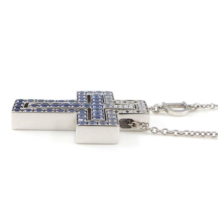 ダミアーニ DAMIANI ネックレス ベル エポック アイスバーグ 20087030 日本限定 ダブル クロス パヴェ サファイア 計1.188ct ダイヤモンド 計0.19ct K18WG 【箱・保付き】 【中古】