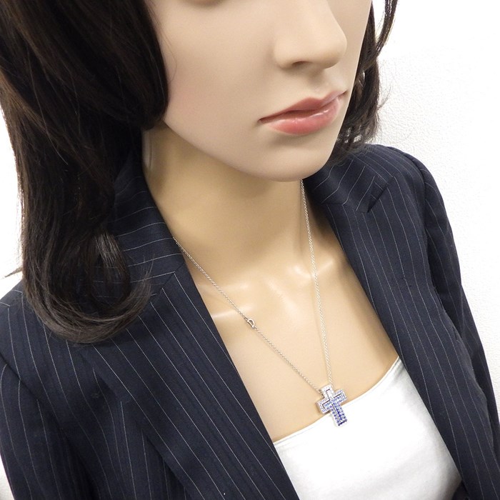 ダミアーニ DAMIANI ネックレス ベル エポック アイスバーグ 20087030 日本限定 ダブル クロス パヴェ サファイア 計1.188ct ダイヤモンド 計0.19ct K18WG 【箱・保付き】 【中古】
