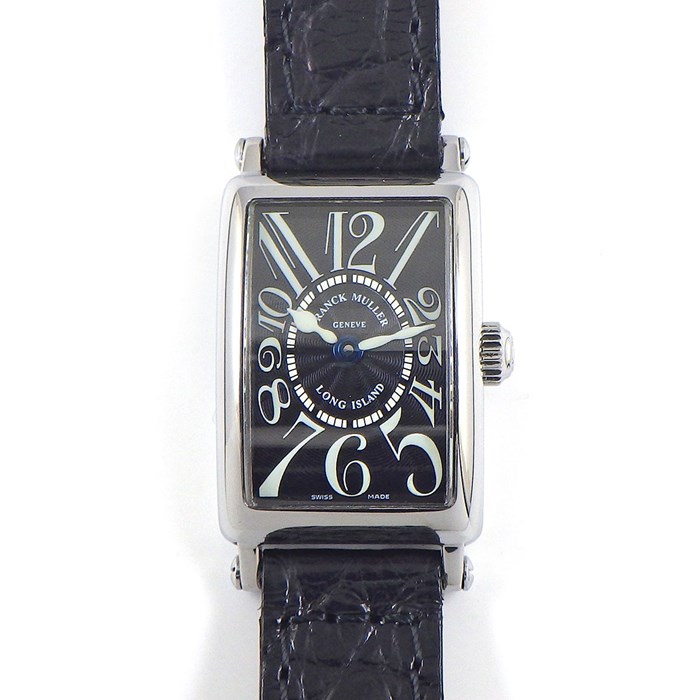 フランクミュラー FRANCK MULLER 腕時計 ロングアイランド プティ 802QZ 夜光針/インデックス レクタンギュラー ギョーシェ ヴァーグ ブラック文字盤 SS ブラック アリゲーター レザーベルト クオーツアナログ 【中古】
