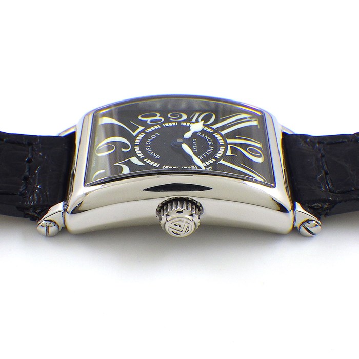 フランクミュラー FRANCK MULLER 腕時計 ロングアイランド プティ 802QZ 夜光針/インデックス レクタンギュラー ギョーシェ ヴァーグ ブラック文字盤 SS ブラック アリゲーター レザーベルト クオーツアナログ 【中古】