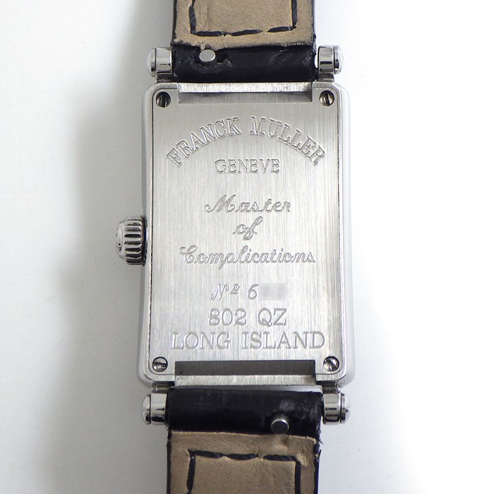 フランクミュラー FRANCK MULLER 腕時計 ロングアイランド プティ 802QZ 夜光針/インデックス レクタンギュラー ギョーシェ ヴァーグ ブラック文字盤 SS ブラック アリゲーター レザーベルト クオーツアナログ 【中古】