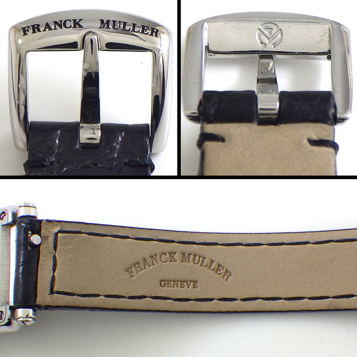 フランクミュラー FRANCK MULLER 腕時計 ロングアイランド プティ 802QZ 夜光針/インデックス レクタンギュラー ギョーシェ ヴァーグ ブラック文字盤 SS ブラック アリゲーター レザーベルト クオーツアナログ 【中古】