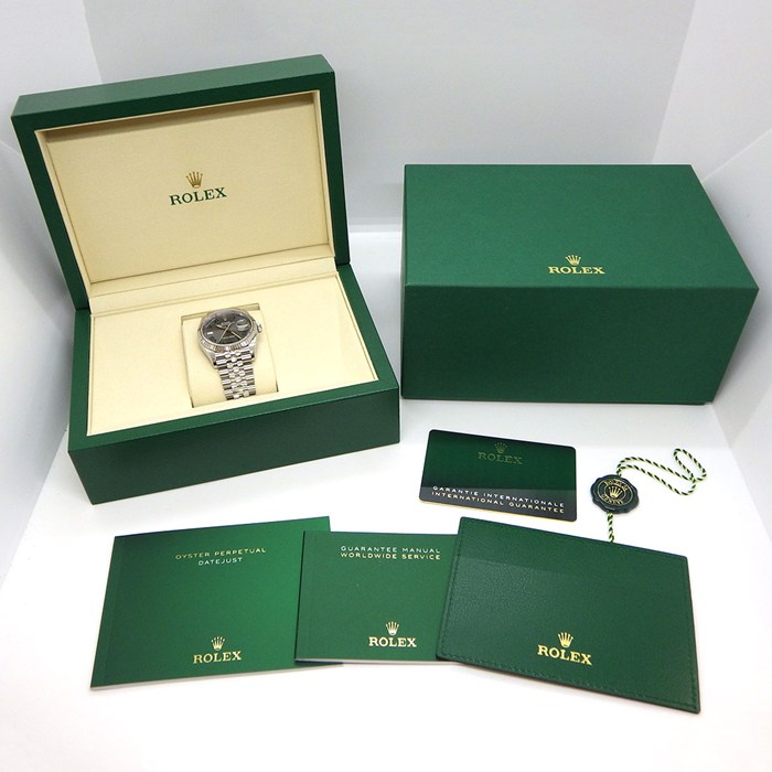 ロレックス Rolex 腕時計 デイトジャスト 36 126234 ルーレット刻印 ランダムシリアル サンレイ スレート文字盤 ローマンインデックス  K18WG SS 自動巻き 【箱・保付き】