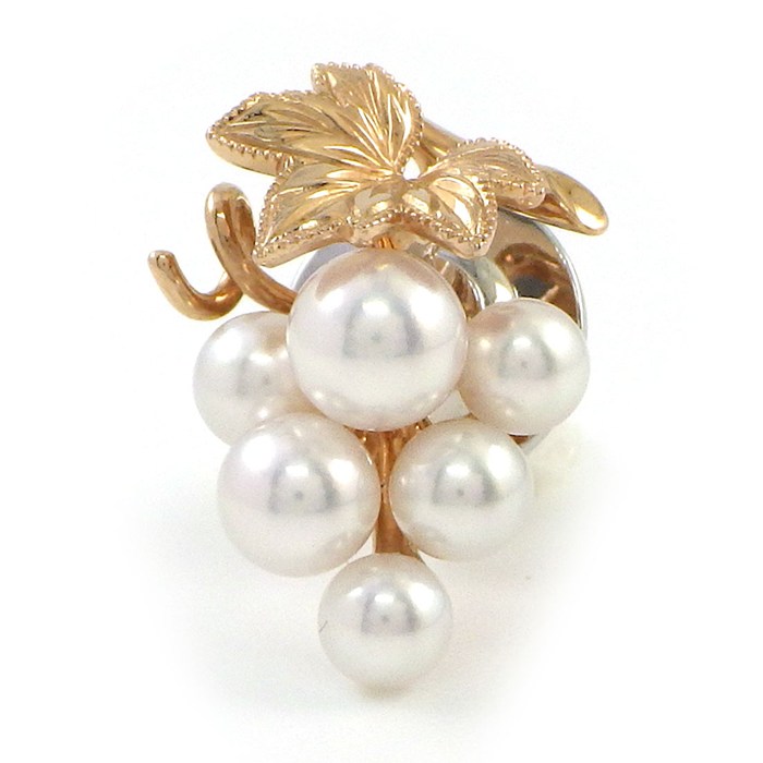 ミキモト MIKIMOTO ピンブローチ ブドウモチーフ パール 4.0-5.0mm珠 K18PG K18WG 【中古】
