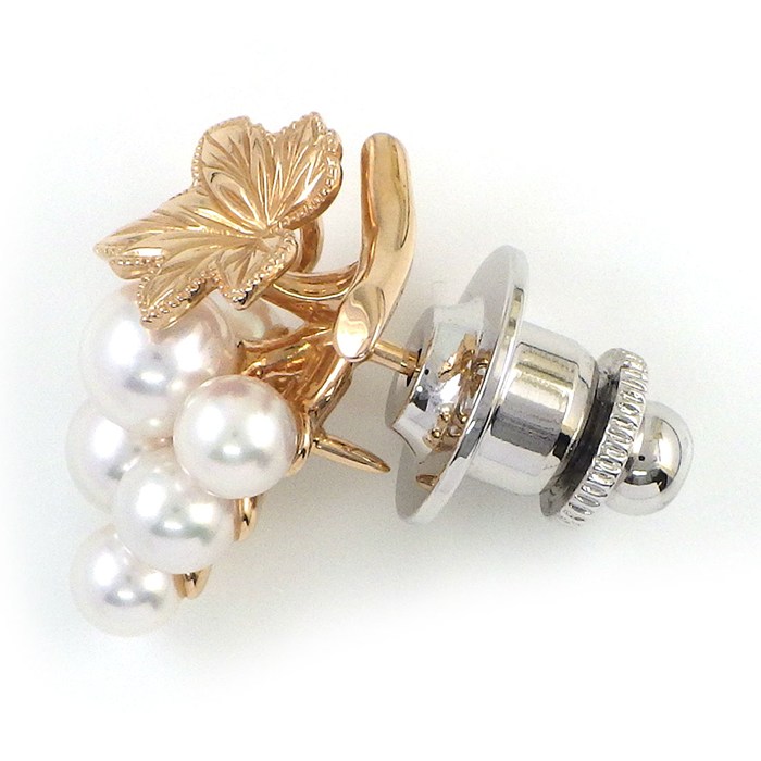 ミキモト MIKIMOTO ピンブローチ ブドウモチーフ パール 4.0-5.0mm珠 K18PG K18WG 【中古】