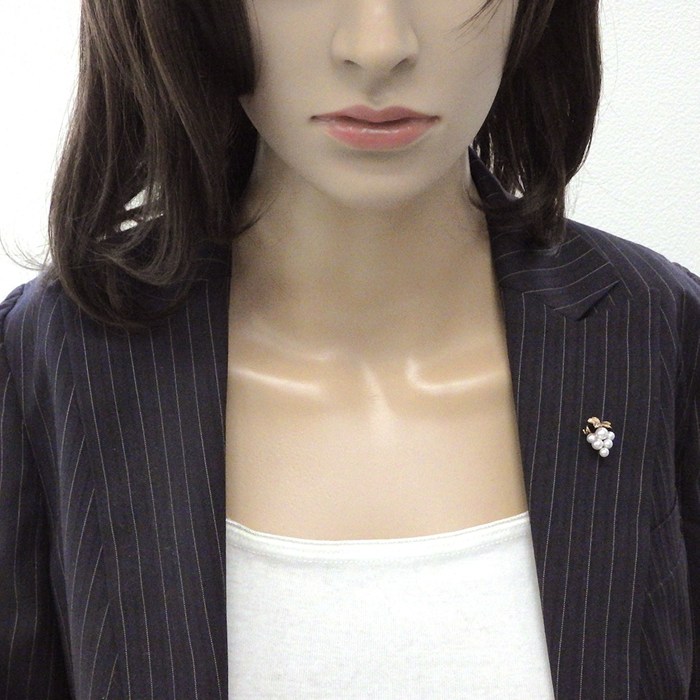 ミキモト MIKIMOTO ピンブローチ ブドウモチーフ パール 4.0-5.0mm珠 K18PG K18WG 【中古】