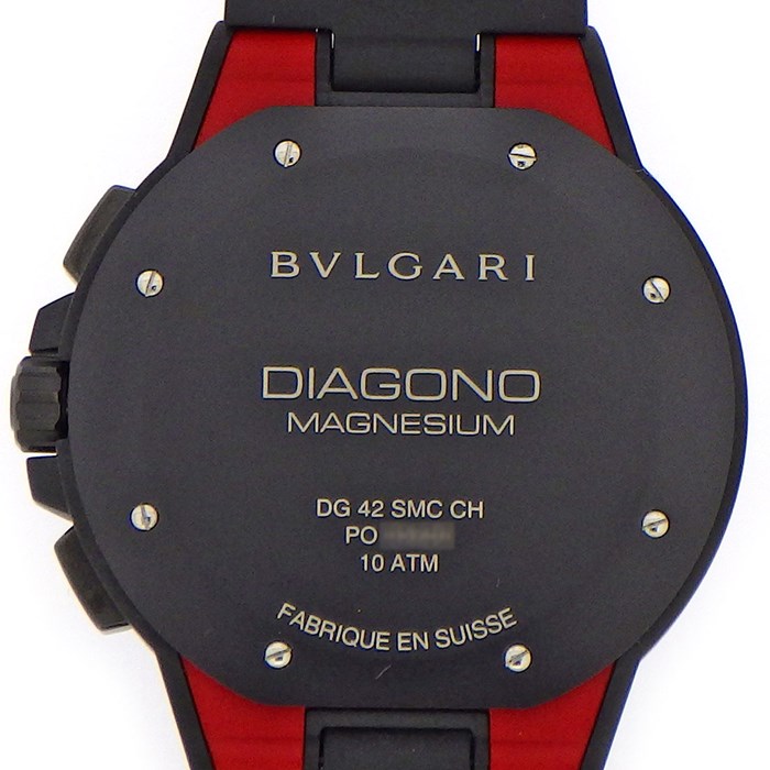 【ブルガリ BVLGARI】腕時計 ディアゴノ マグネシウム DG42SMC CH レッド文字盤 カレンダー クロノグラフ スモールセコンド DLC(SS) ラバー 自動巻き 【箱・保付き】 