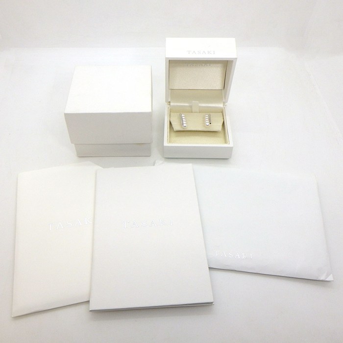 タサキ 田崎真珠 TASAKI ピアス バランス プラス E-4463-18KWG バー 5連 あこや真珠 5.5mm珠 K18WG 【箱・保付き】 【中古】
