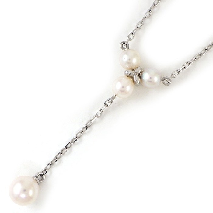 ミキモト MIKIMOTO ネックレス Yシェイプ 4ポイント パール 4.0-5.5mm珠 K18WG 【中古】